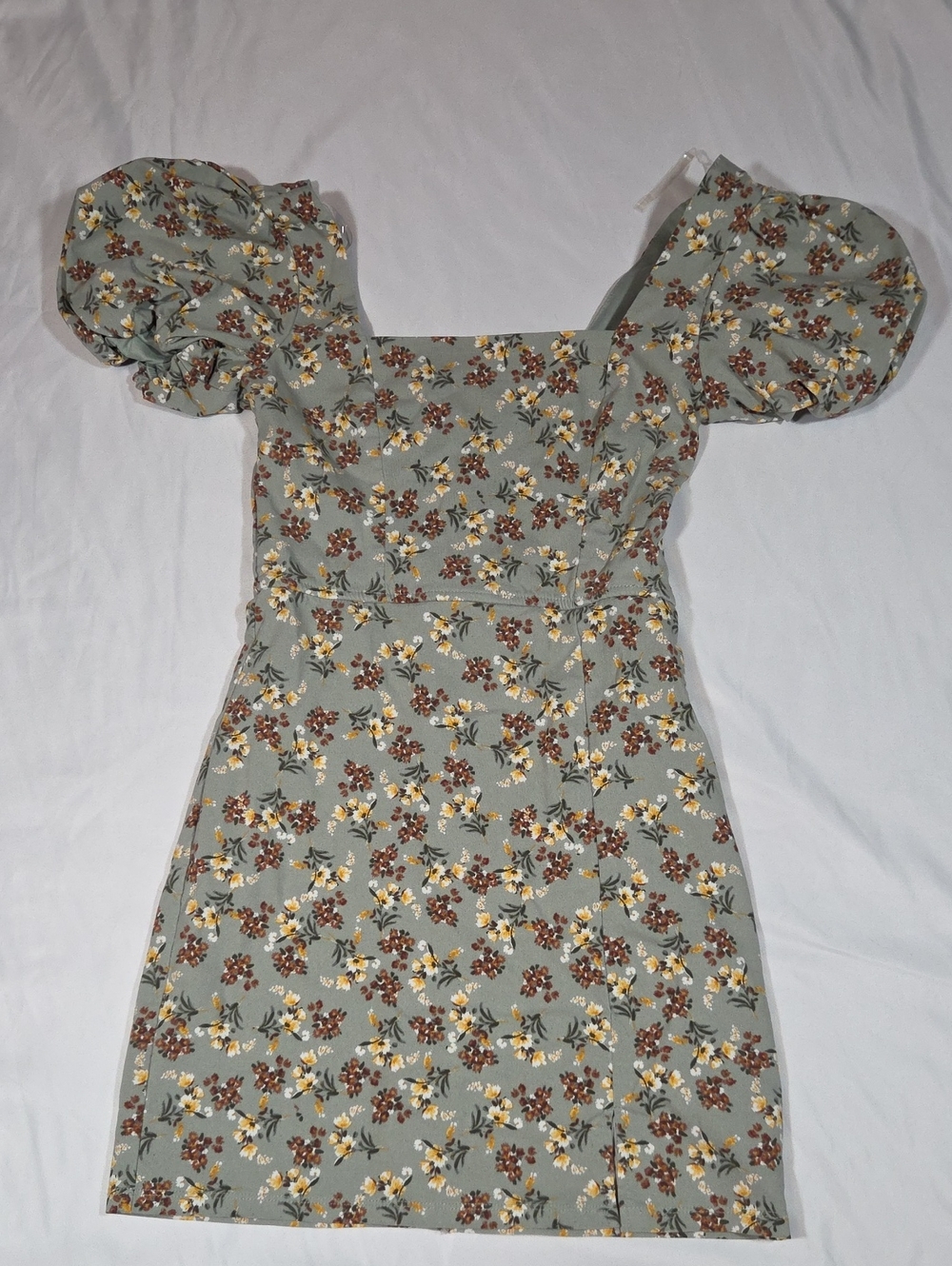 Trixxi Green Floral Puffed Sleeve Mini Dress Size Small